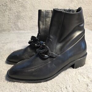 Aquatalia Buttery Leather Ankle Boots Booties Black Chain Detail Womens 6 NEW